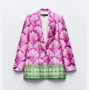 Zara Satin Effect Printed Blazer Jacket Oversized Womens Size Medium